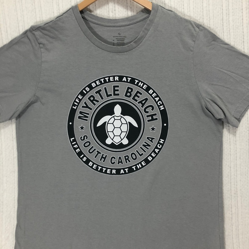 Myrtle Beach South Carolina Turtle Graphic T-Shirt Tee Top Gray Men's Size Large